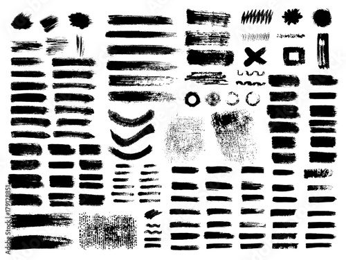 Painted grunge stripes set. Black labels, background, paint texture. Brush strokes vector. Handmade design elements. © artemisia1508