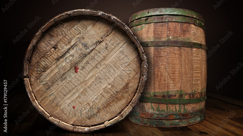Fototapeta premium Textured wooden and iron brewery barrel - clipping path
