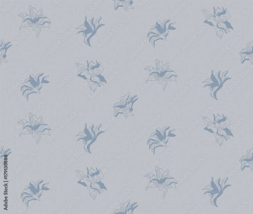 Vector Blue Seamless Pattern with Drawn Flowers Vector Blue Seamless Pattern with Drawn Flowers