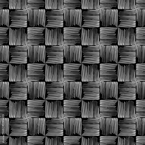 Seamless pattern of grunge line. Styling texture of fabric  carpet weaving. Black-and-white pattern. Vector.