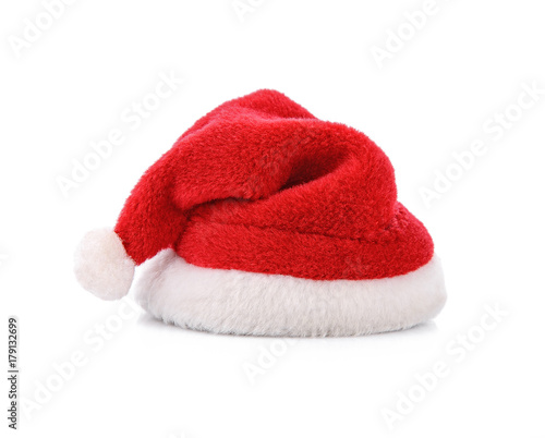 Single Santa Claus red hat isolated on white background © arunsri