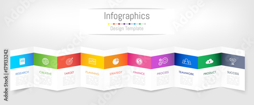 Infographic design elements for your business data with 10 options, parts, steps, timelines or processes. Brochure paper concept, Vector Illustration.