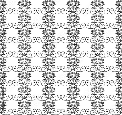 Vector seamless pattern. Black and white Stylized floral ornament.