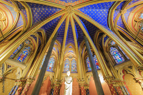 Interior view from Saint Chapelle in Paris and its beautiful design