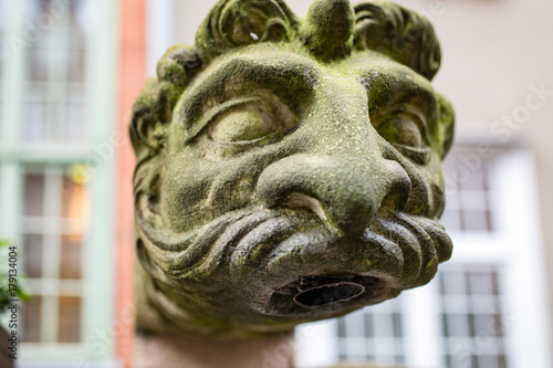 Ornaments, moldings, gargoyle, low reliefs in a sandstone, granite, concrete. sculpting details in Gdansk (Danzig).  Mariacka street (Mariengasse). photo