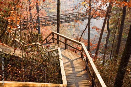 Photo Wooden Walkway and Suspension Bridge over the Tallulah River