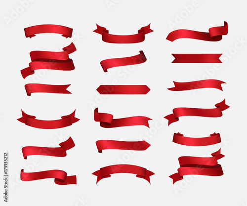 ribbon set vintage design. red glossy ribbon banners set.