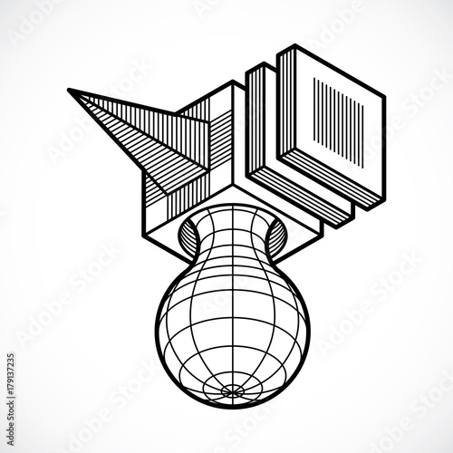 Engineering three-dimensional construction, abstract vector trigonometric shape.