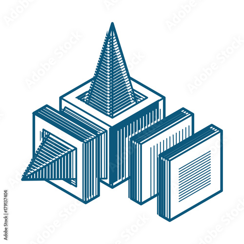 Engineering three-dimensional construction, abstract vector trigonometric shape.