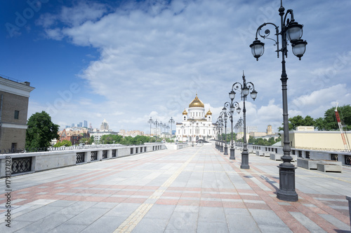 Panoramic view of the Cathedral of Christ the Saviour and Patriarch Bridge, Moscow, Russia. photo