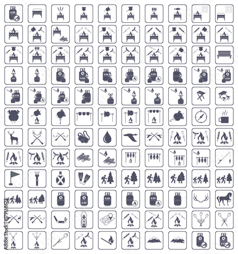 Set of camping equipment icons. Vector illustration
