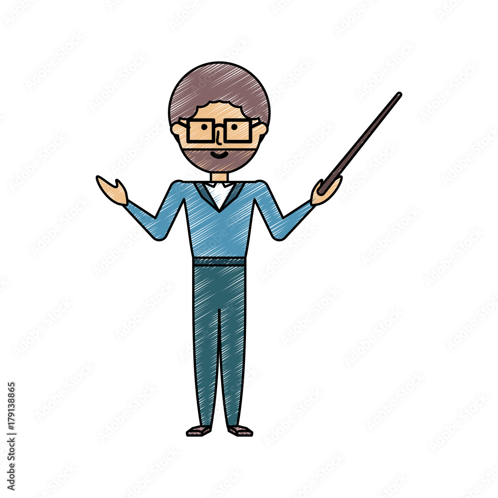 flat line colored teacher man over white background vector illustration flat line colored teacher man over white background vector illustration