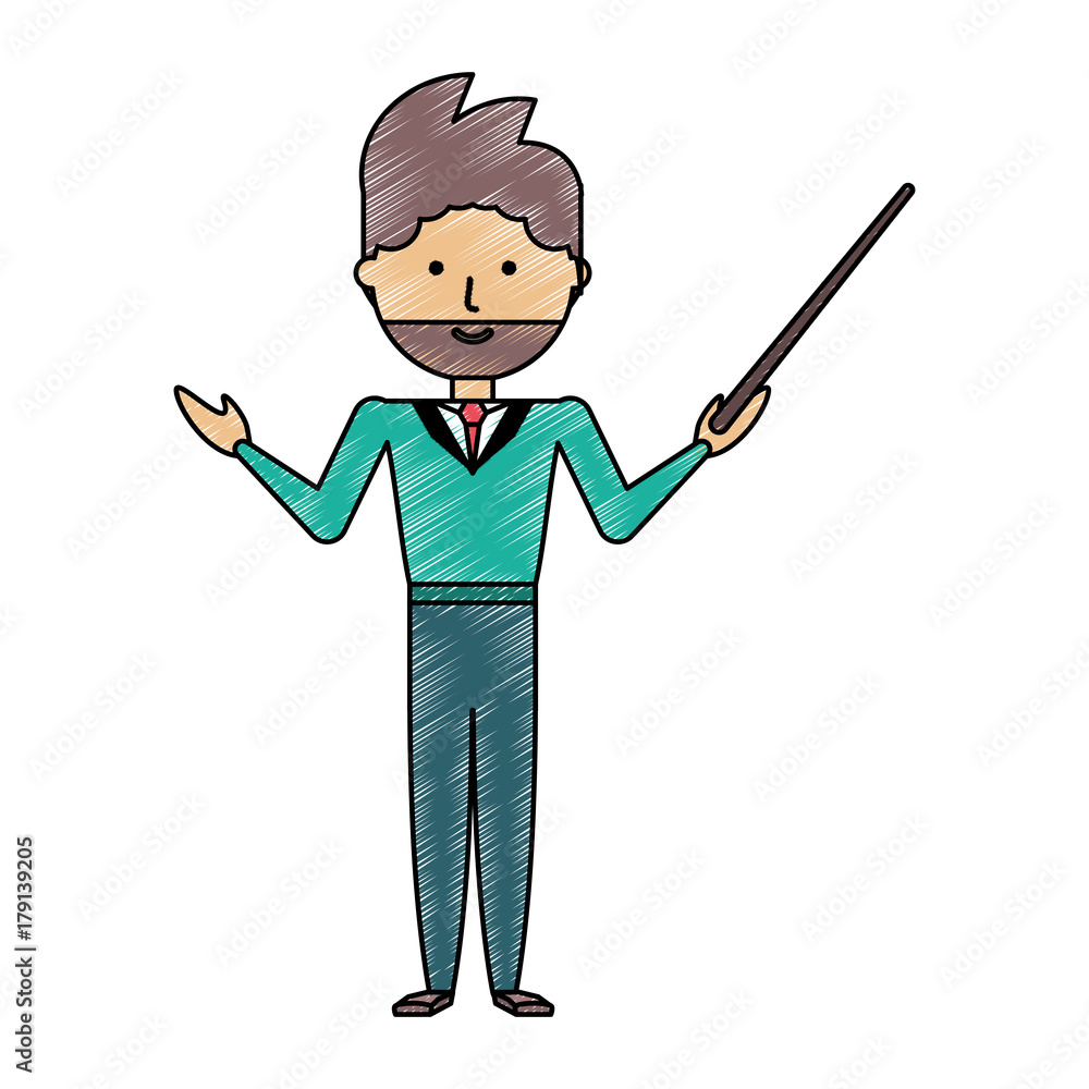 flat line colored teacher man over white background vector illustration flat line colored teacher man over white background vector illustration