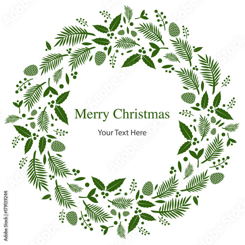 christmas floral wreath frame flat vector