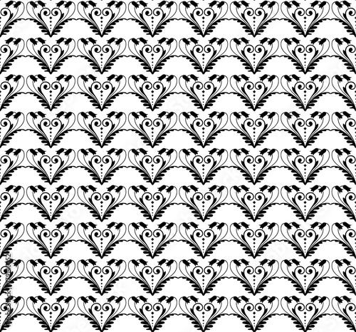 Vector seamless pattern. Black and white Stylized floral ornament. © Saiful