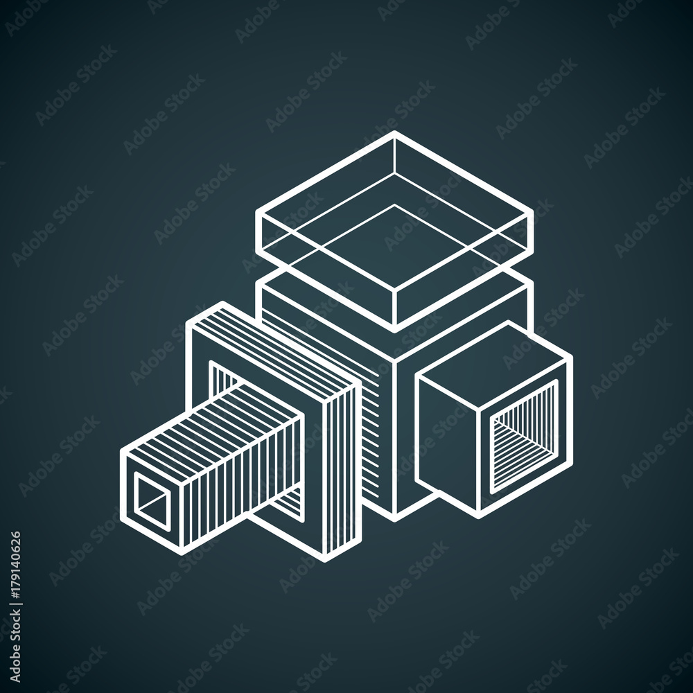 3D engineering vector, abstract shape made using cubes and geometric forms. 3D engineering vector, abstract shape made using cubes and geometric forms.