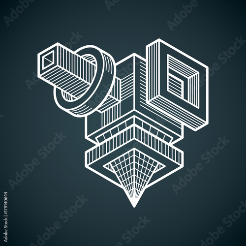 Engineering three-dimensional construction, abstract vector trigonometric shape.