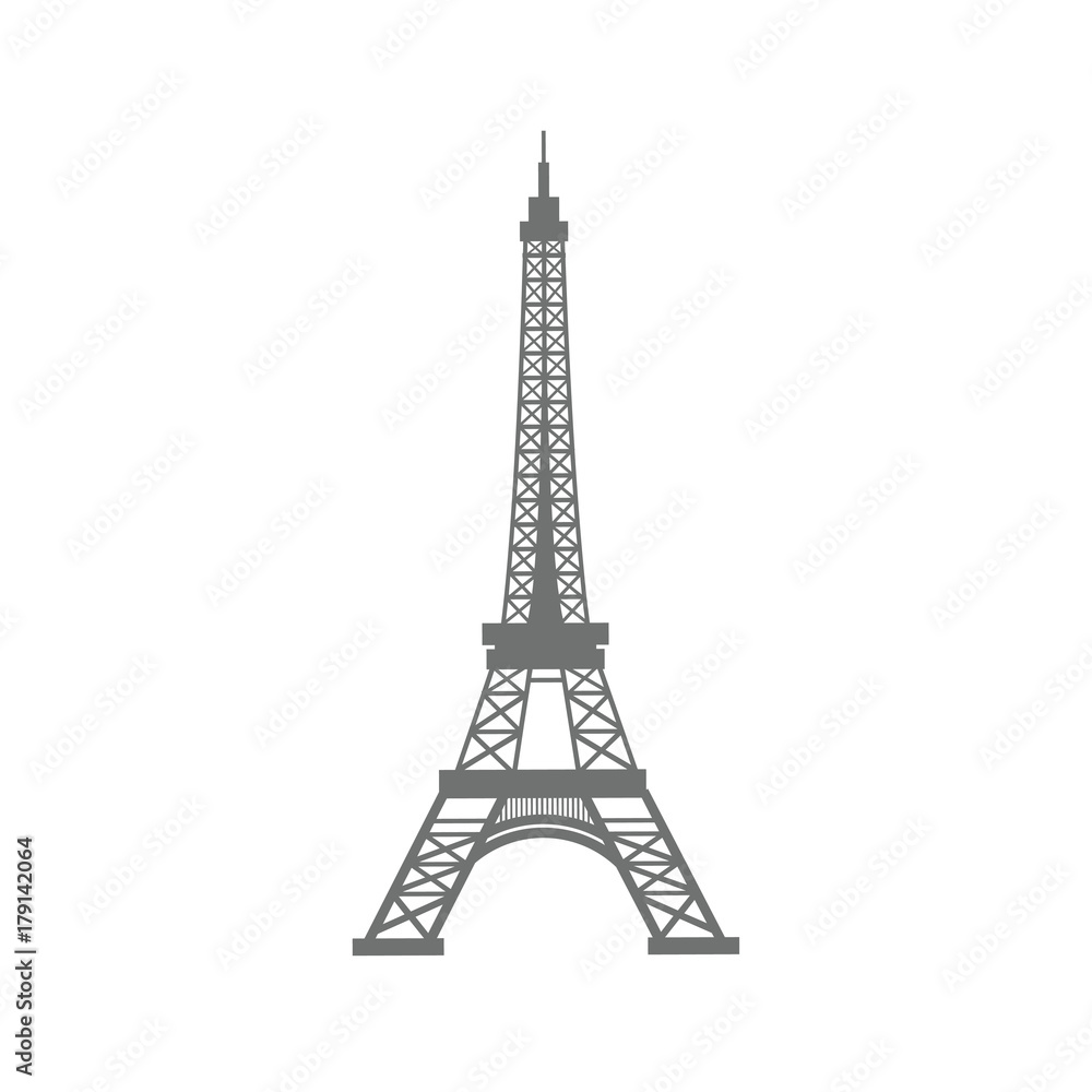 Eiffel tower silhouette and hand sketched icons. Vector symbols of Paris