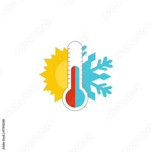 Flat design of Thermometer measuring heat and cold, with sun and snowflake icons, vector illustration
