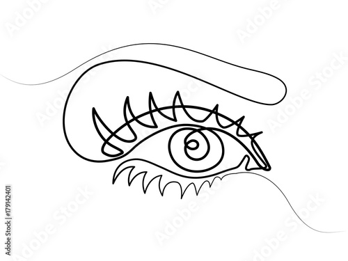 Continuous line drawing. Beautiful Woman s eye. Black and white isolated outline vector illustration. Concept for logo, card, banner, poster, flyer