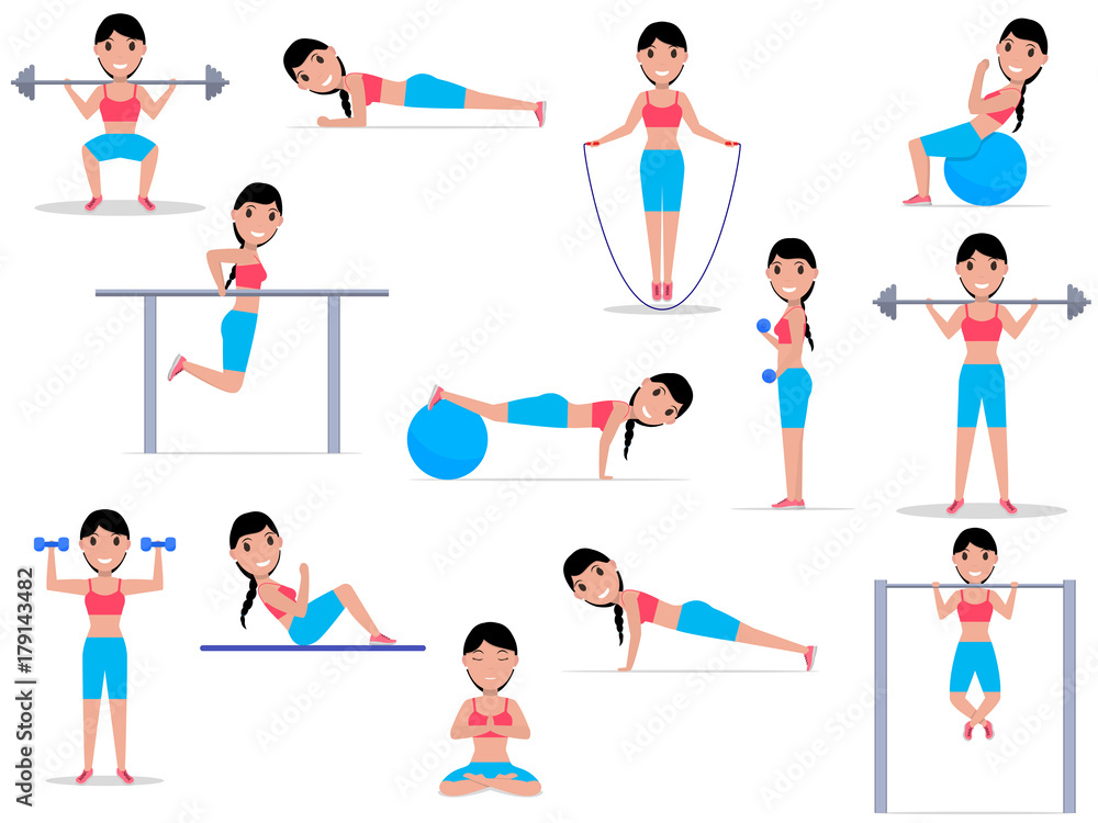 Vector illustration cartoon girl doing exercises Vector illustration cartoon girl doing exercises