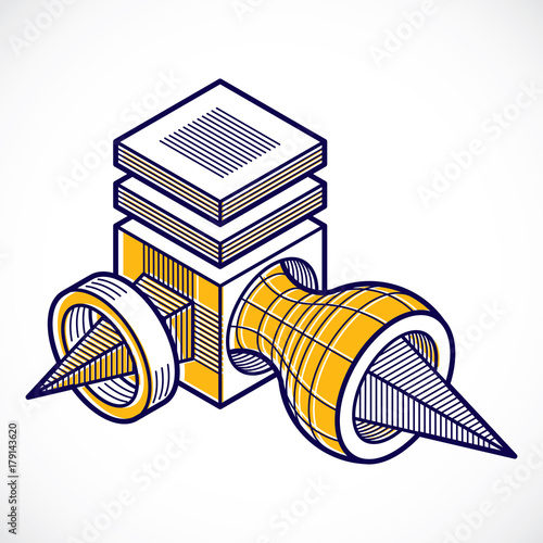Abstract trigonometric construction, vector dimensional design template.