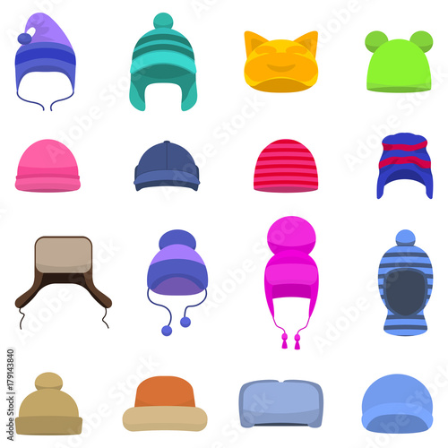 Vector set cartoon winter hats cap beanie