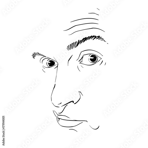 Graphic vector hand-drawn illustration of cheater, phony guy portrait. People face expressions, mask with face features.