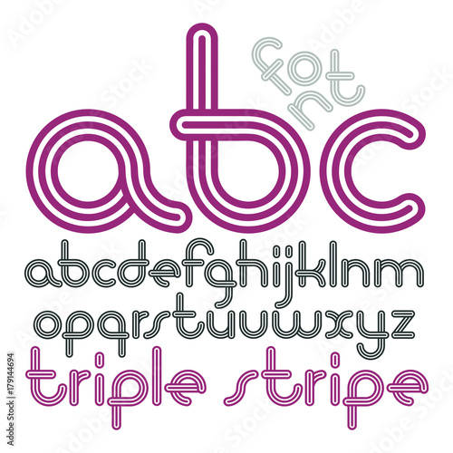 Vector lowercase funky disco alphabet letters, abc set. Trendy font, typescript for use in logo creation. Created using triple stripy, parallel lines.