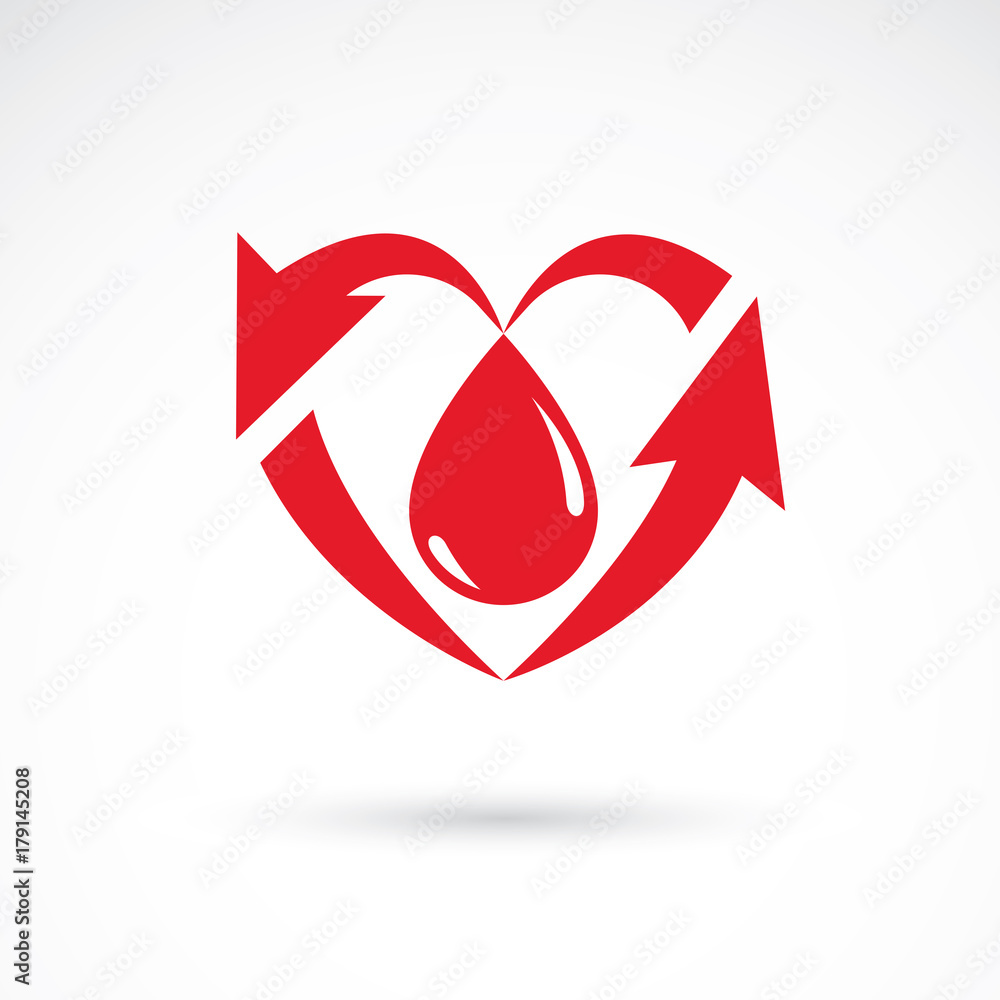 Vector illustration of heart shape full of blood composed with arrows. Cardiovascular system diseases prevention conceptual emblem for use in pharmacy. Vector illustration of heart shape full of blood composed with arrows. Cardiovascular system diseases prevention conceptual emblem for use in pharmacy.