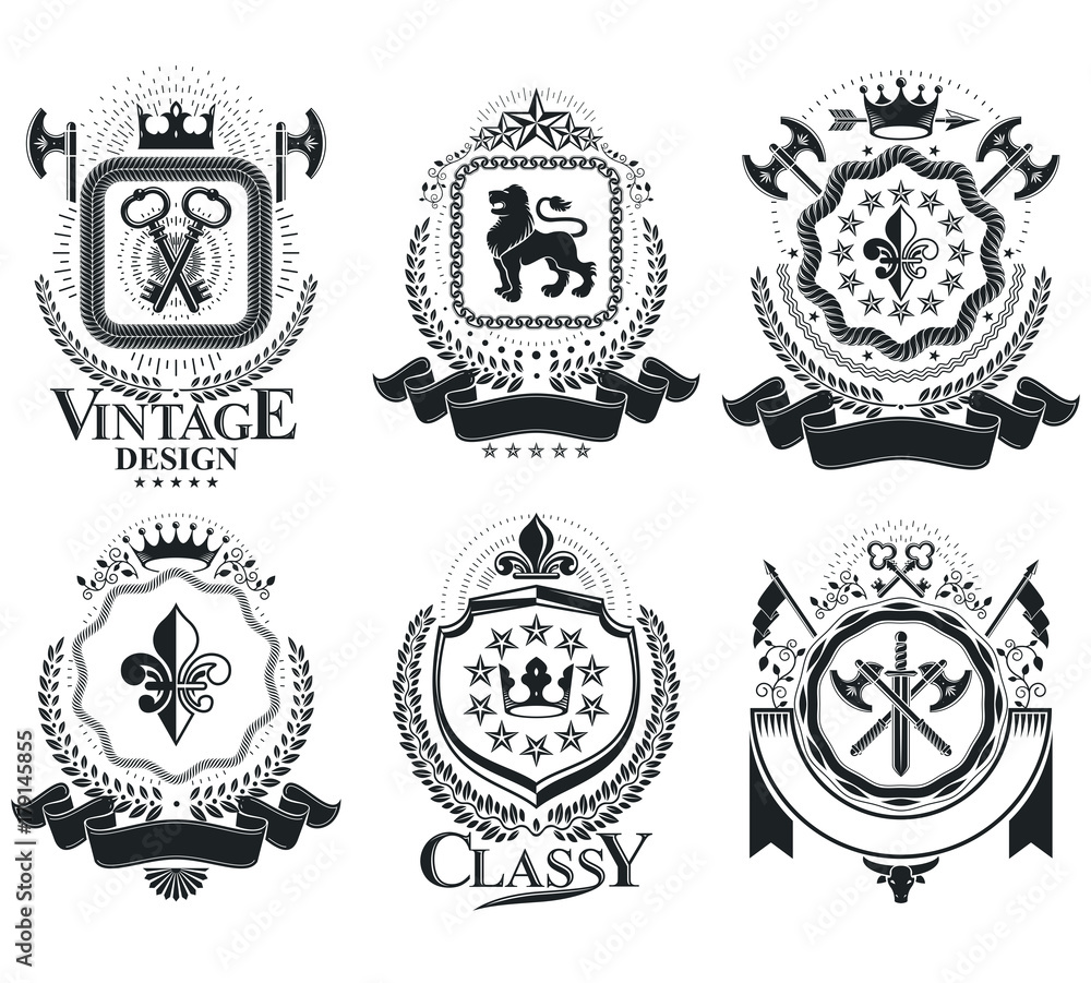 Fototapeta premium Vintage award designs, vintage heraldic Coat of Arms. Vector emblems. Vintage design elements collection.