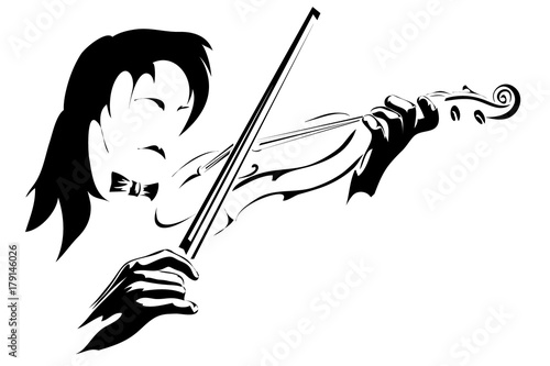The Fiddler and violin.Vector / vector illustration with scene playing fiddler on violin in monochrome performance