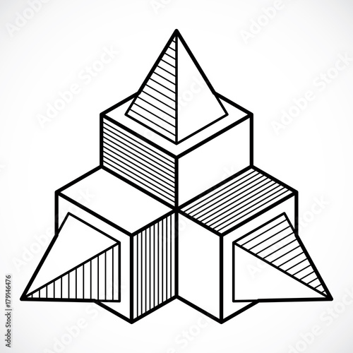 Abstract trigonometric construction, vector dimensional design template.