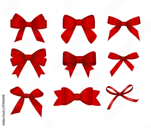Set of red gift bows. Concept for invitation, banners, gift cards, congratulation or website layout vector.