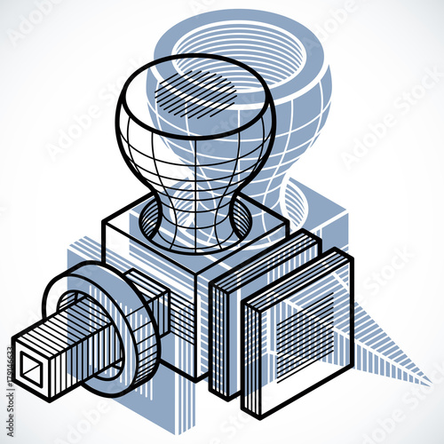 Engineering three-dimensional construction, abstract vector trigonometric shape.