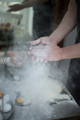 process of preparing dough flour splash