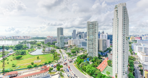 Photography Public residential condominium building complex and downtown skylines at Kallang neighborhood in Singapore