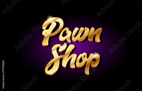 pawn shop 3d gold golden text metal logo icon design handwritten typography