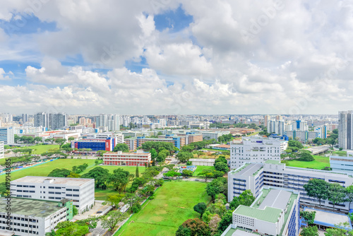 Public residential condominium building complex at Lavender, Kallang neighborhood in Singapore. Storm cloud sky. photo