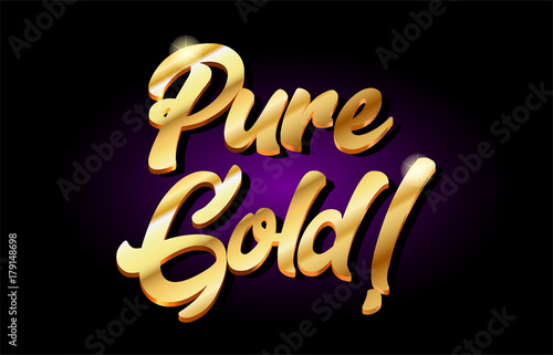 pure gold 3d gold golden text metal logo icon design handwritten typography