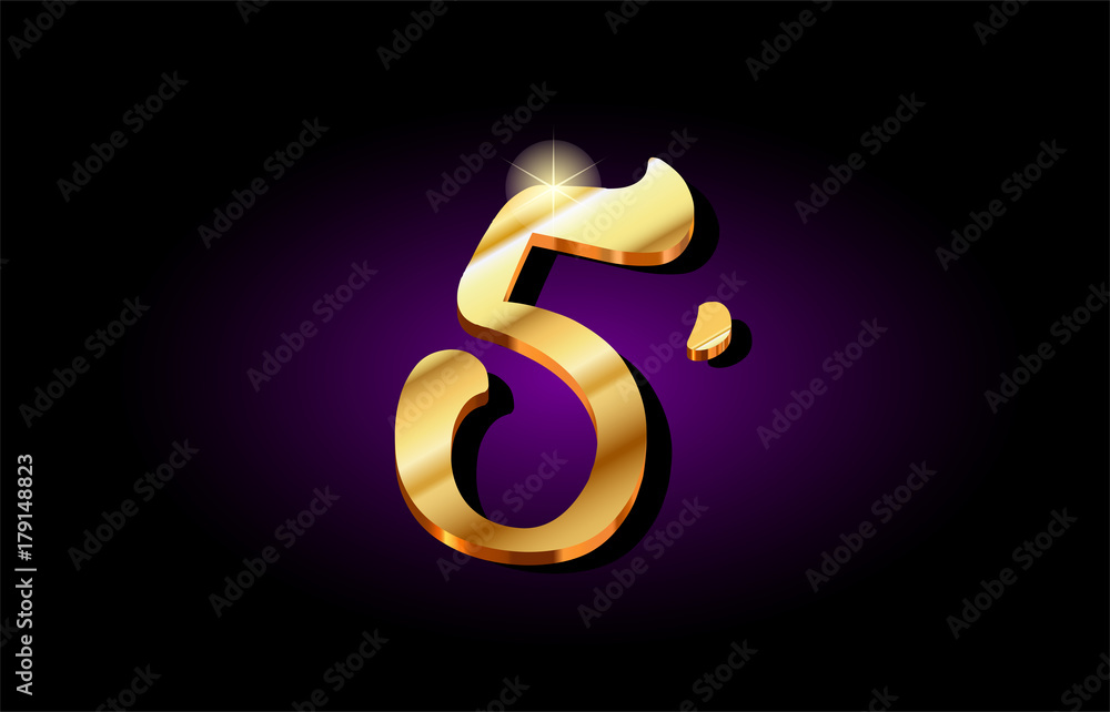 Obraz premium 5 five number numeral digit golden 3d logo icon design