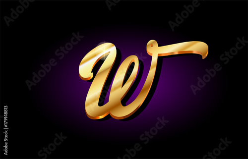 w alphabet letter golden 3d logo icon design