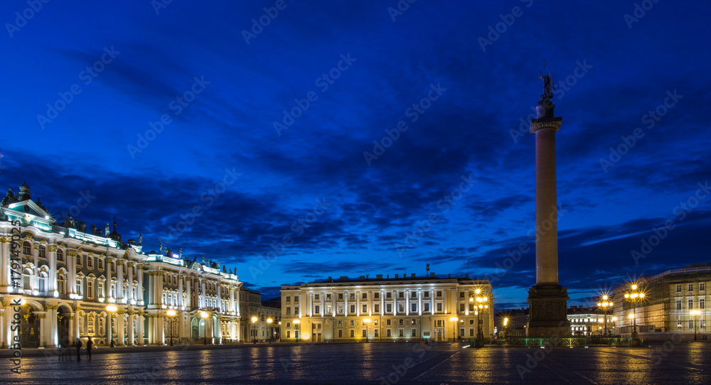 The State Hermitage Museum, a museum of art and culture in Saint Petersburg, Russia. White nights.