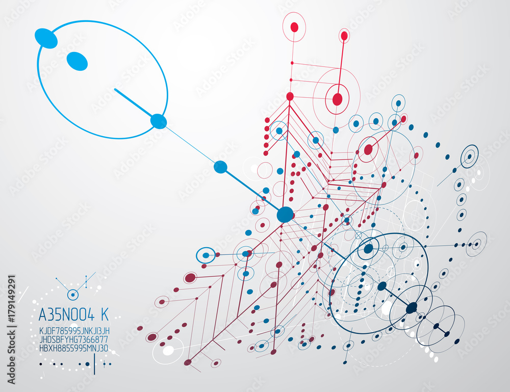 Technical plan, abstract engineering draft for use in graphic and web design. Vector drawing of industrial system created with lines and circles. Technical plan, abstract engineering draft for use in graphic and web design. Vector drawing of industrial system created with lines and circles.