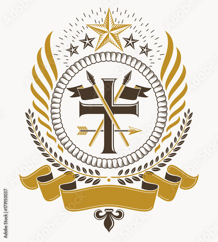 Vintage award design, vintage heraldic Coat of Arms. Vector emblem.