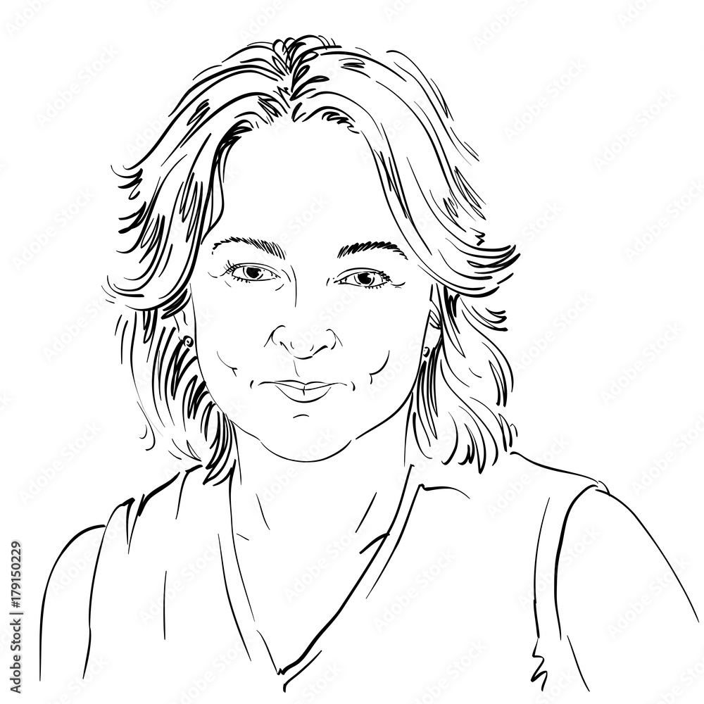 Monochrome vector hand-drawn image, still young woman with short hair. Black and white illustration of pensive girl. Monochrome vector hand-drawn image, still young woman with short hair. Black and white illustration of pensive girl.