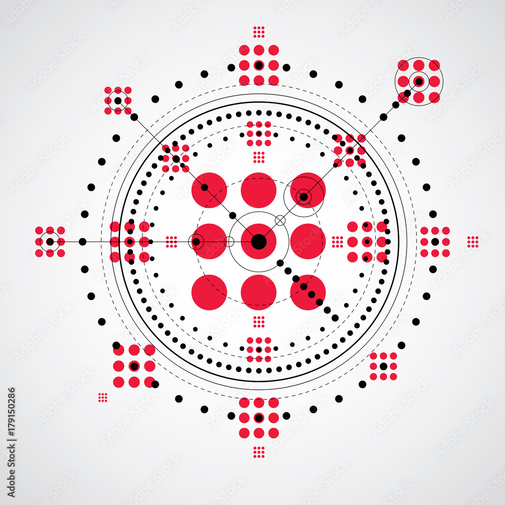 Obraz premium Technical plan, abstract engineering draft for use in graphic and web design. Vector drawing of industrial system created with mechanical parts and circles.