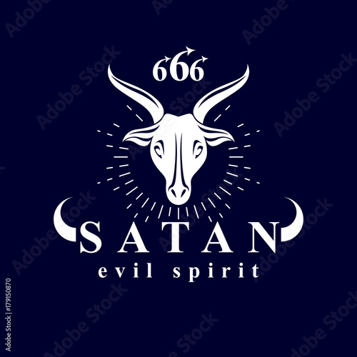 Vector graphic emblem of horned goat head made with 666 number as the illustration of Lucifer.