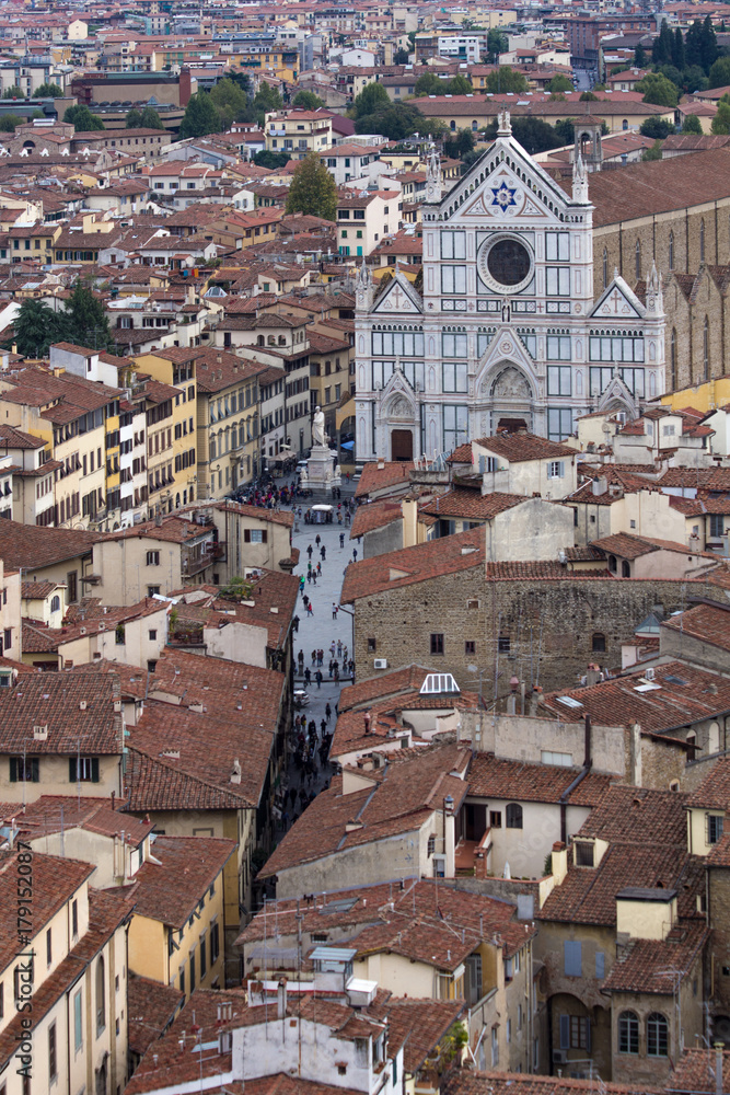 Panorama of city historical center with Basilica di Santa Croce di Firenze, Florence, Tuscany, Italy