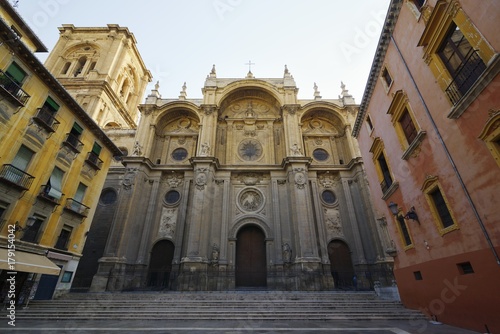 The facade of the Cathedral of the Incarnation, a Granada emblematic monument, Andalusia, Spain
